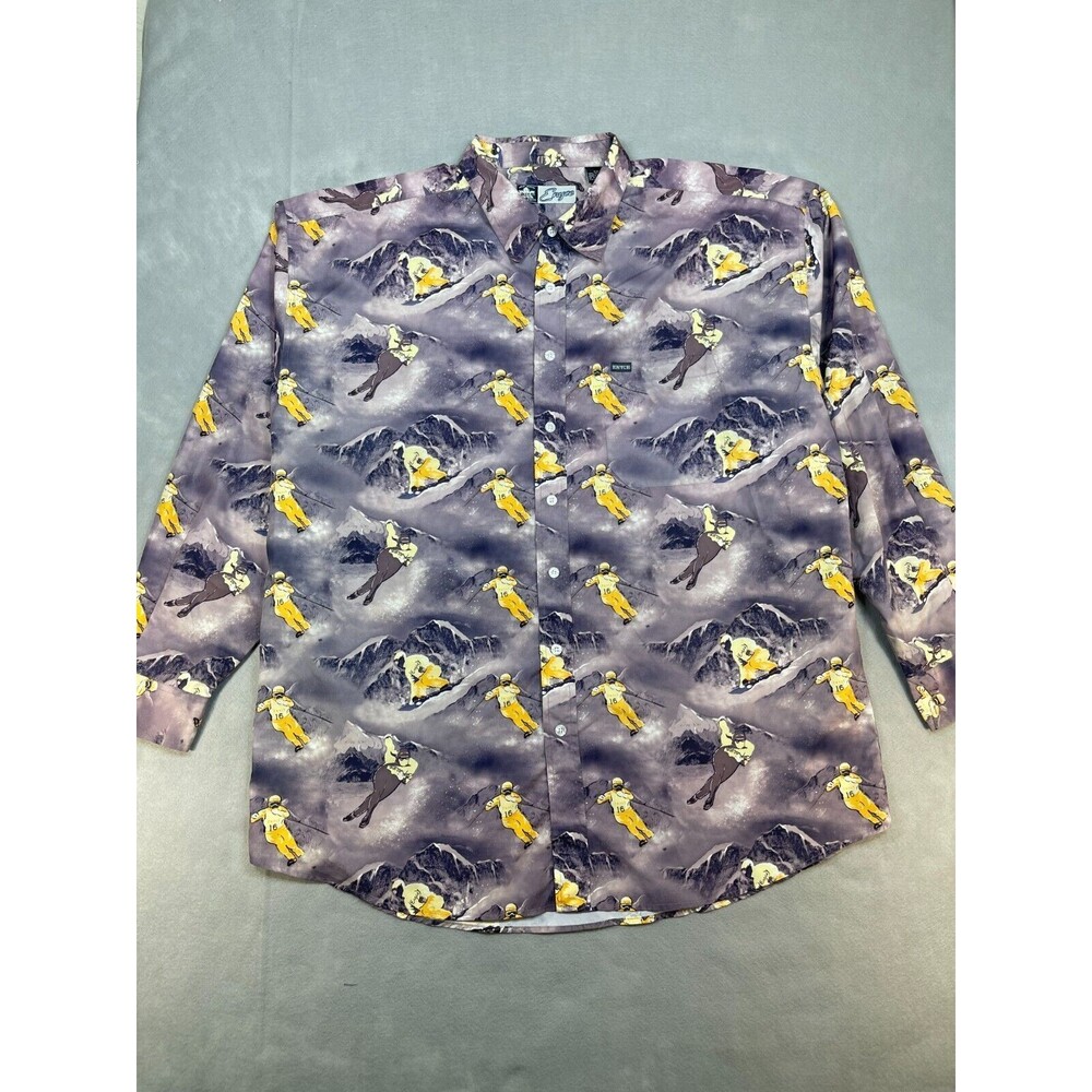 Enyce Shirt Men's 2XL Skiers All Over Print Button Up Long Sleeve Vintage 90's